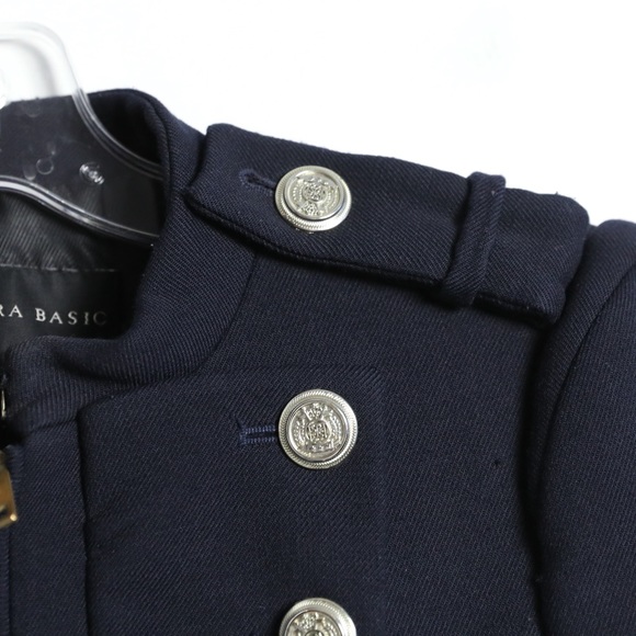 Zara dark navy blue wool military coat double-breasted buttons winter fall XS S - Picture 6 of 11